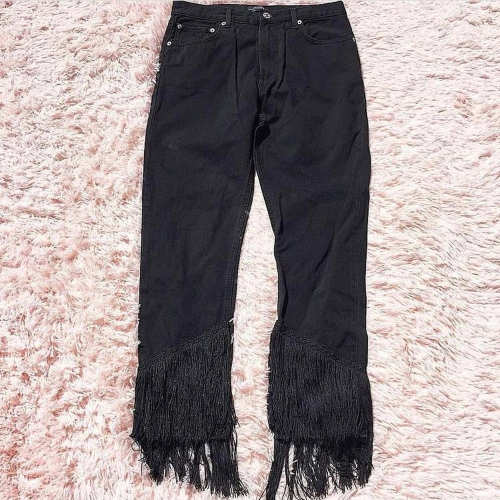 Zara High Rise Cropped Fringe Capris Pants